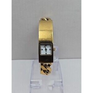Marc Jacobs Womens Gold Tone Designer Tank Bracelet Watch Quartz New Battery